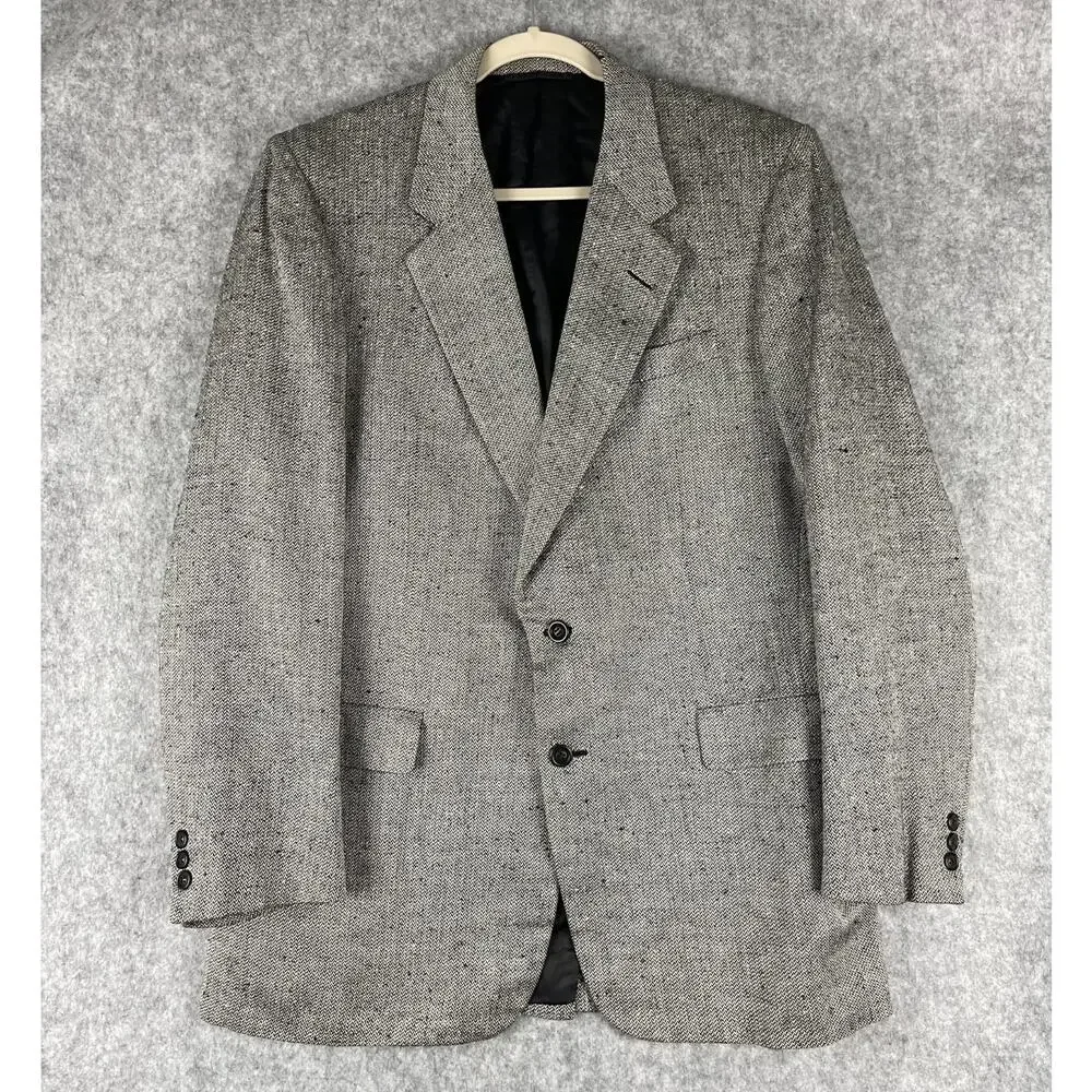 Hickey Freeman Silk Blazer Sport Coat Mens 42L Gray‎ Tweed Herringbone Boardroom